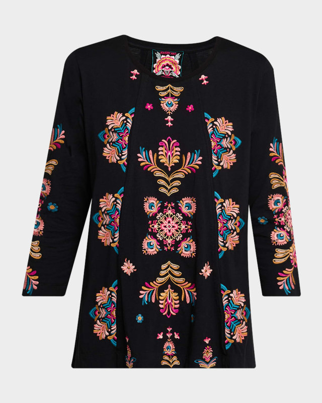 Floral-Embroidered Cotton Swing T-Shirt